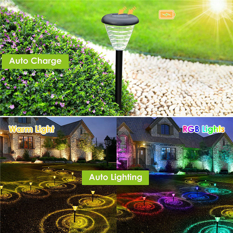 Angelila Color Changing+Warm White LED Solar Landscape Lights Waterproof Path Lights Outdoor Solar Powered RGB Garden Lights for Walkway Yard Backyard Lawn  Decorative
